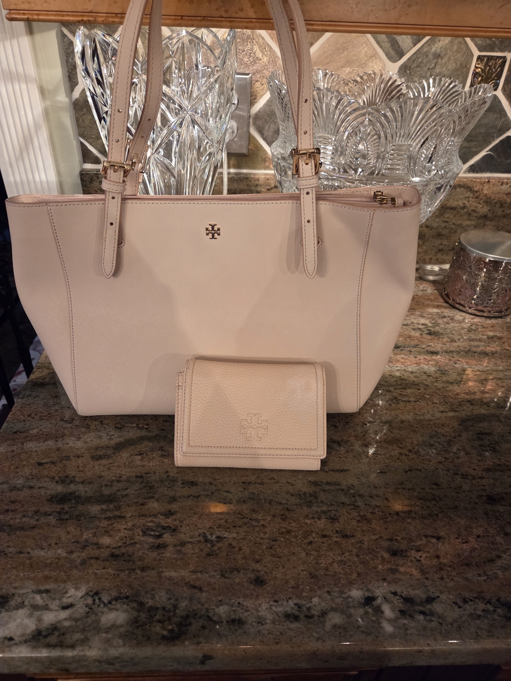 Tory Burch Pale Pink Leather Tote with Matching Wallet